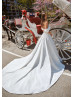 White Satin Royal Wedding Dress With Chapel Train